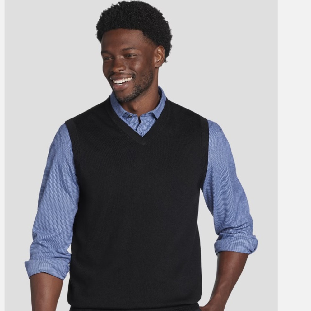 MEN’S CLASSIC YET MODERN FIT‎ V-NECK 100% MERINO WOOL DARK GREY VEST EUC
